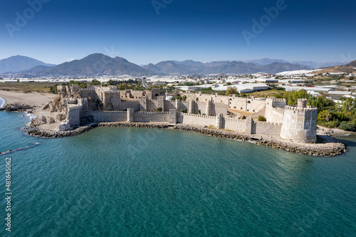 Panoramic view of the Mamure Castle in Anamur Town, Turkey photo