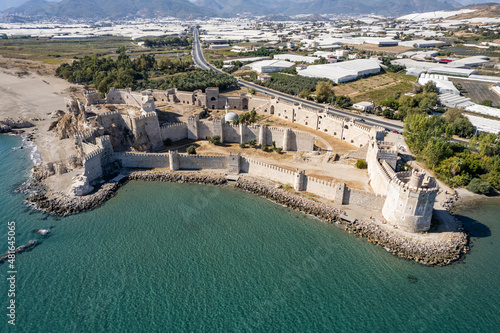 Fototapeta Naklejka Na Ścianę i Meble -  Panoramic view of the Mamure Castle in Anamur Town, Turkey