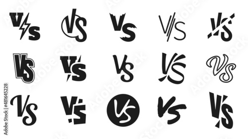 Versus logo designs, vs letters for duel battle icons. Symbol for game, fight challenge or sport match. Competition contest sign vector set