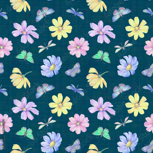 Seamless botanical abstract pattern. A background of flowers and butterflies for design  packaging  printing  wallpaper and scrabbooking.