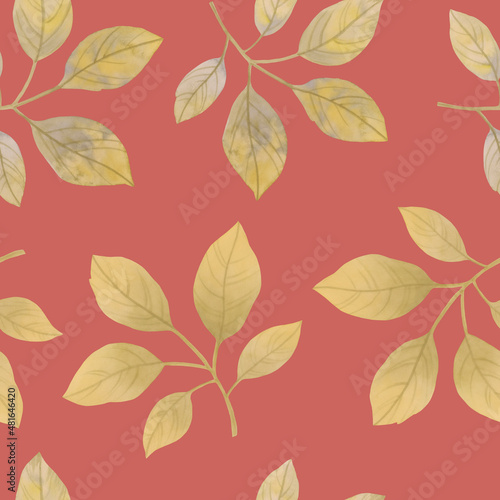 Seamless botanical pattern of green leaves. Watercolor leaves for design  wallpaper  print. Ornament of delicate green leaves.