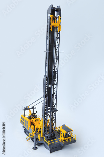 Large drill rig for drilling boreholes for explosives on a white background. Technologies of open-pit mining of minerals. The layout of a drilling rig.