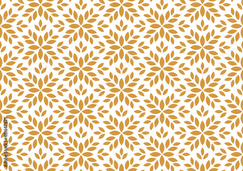 Flower geometric pattern. Seamless vector background. White and gold ornament. Ornament for fabric, wallpaper, packaging. Decorative print