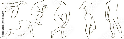 Vector sketches of classical art statues. Hellenism concept of beautiful male form. Black and white illustration of different poses. 