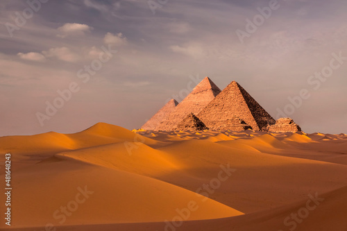 Sunset view of Pyramid complex of Giza  in Cairo  Egypt.