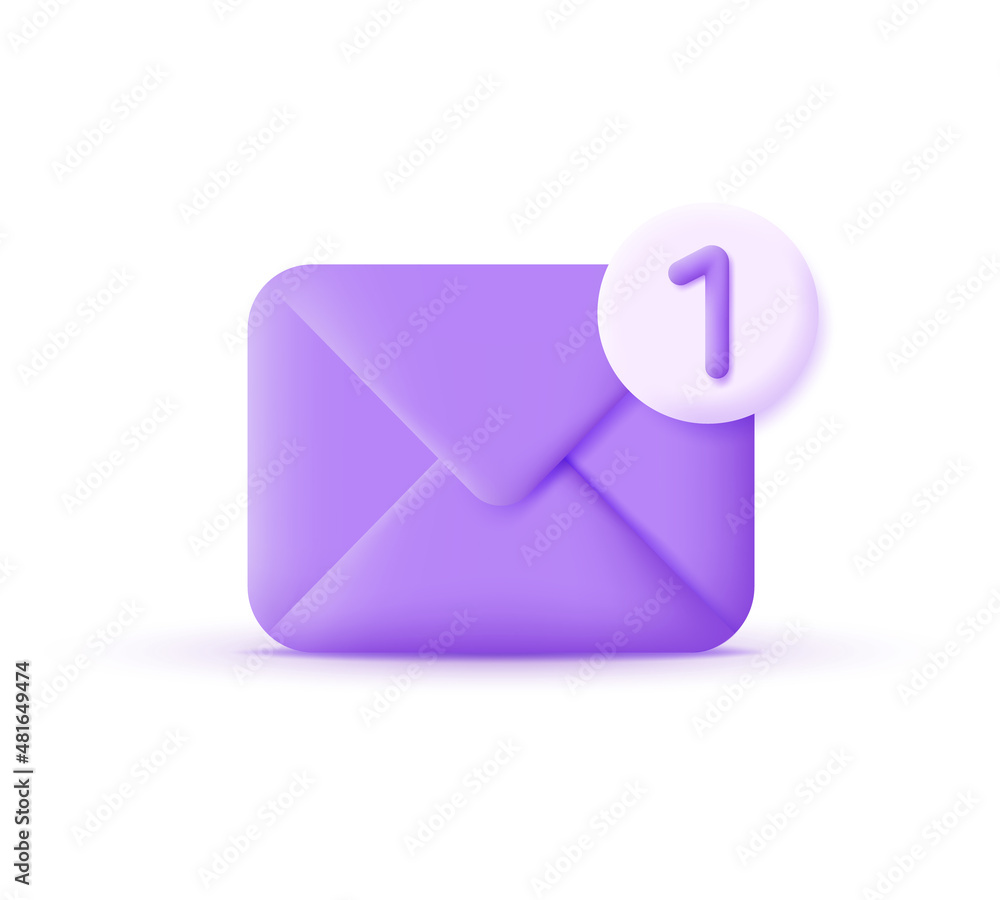 3d envelope with One Message isolated on white background. New message concept. 3d envelope with One Message isolated on white background. New message concept.