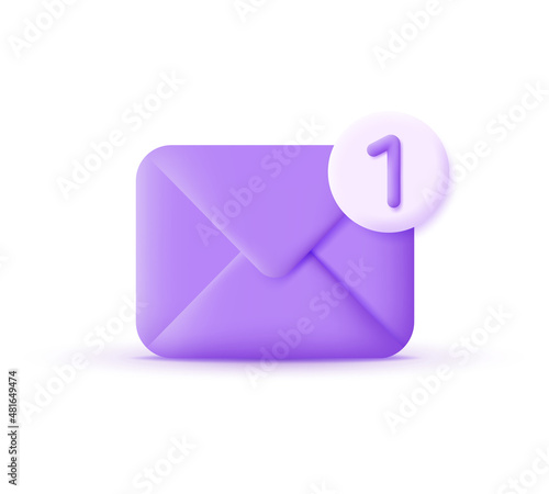 3d envelope with One Message isolated on white background. New message concept.