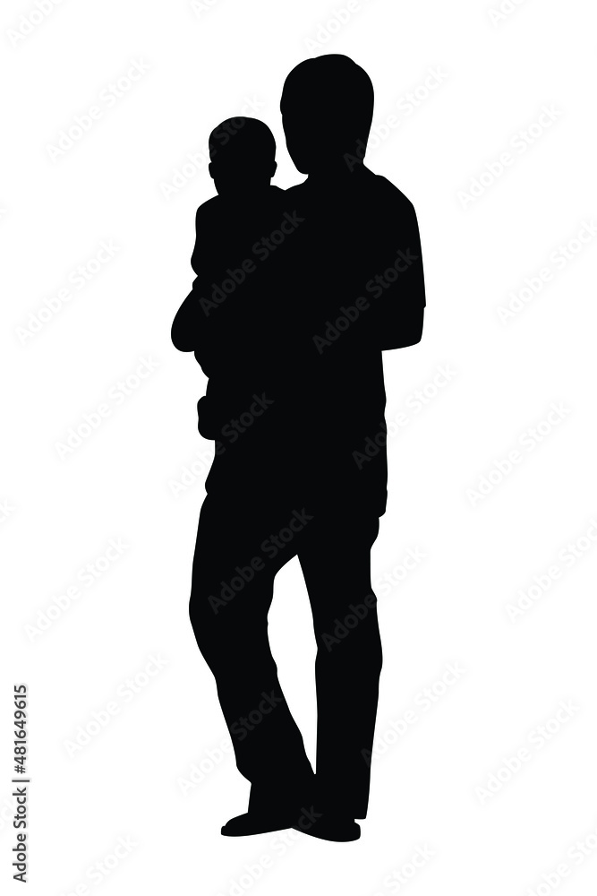 Vector illustration silhouettes of dad and son on a white background
