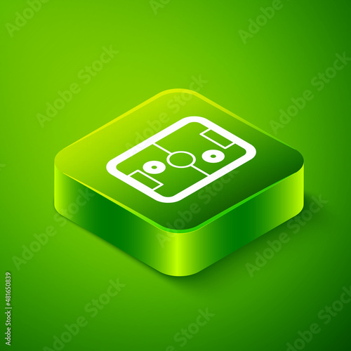 Isometric Air hockey table icon isolated on green background. Green square button. Vector