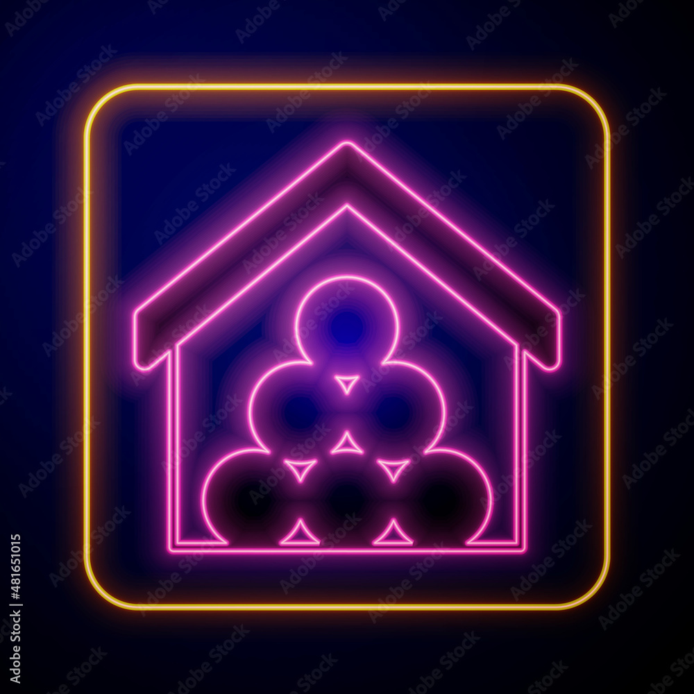 Glowing neon Wooden logs icon isolated on black background. Stack of firewood. Vector