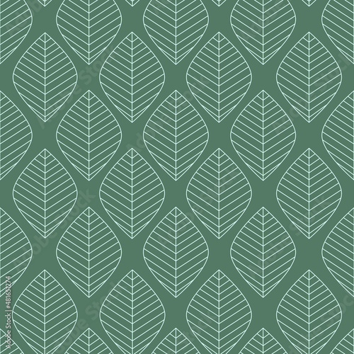 Green vector seamless pattern with leaves. Background with leaves in Artdeco style. 