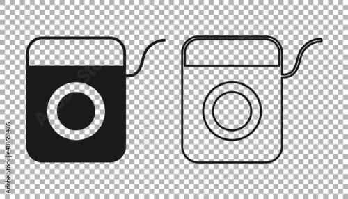 Black Dental floss icon isolated on transparent background. Vector