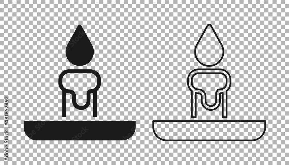 Black Burning candle in candlestick icon isolated on transparent background. Cylindrical candle stick with burning flame. Vector Black Burning candle in candlestick icon isolated on transparent background. Cylindrical candle stick with burning flame. Vector