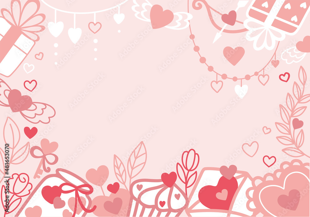 Background for sales on Valentine's Day. Festive themed hearts flowers gifts for valentine's day