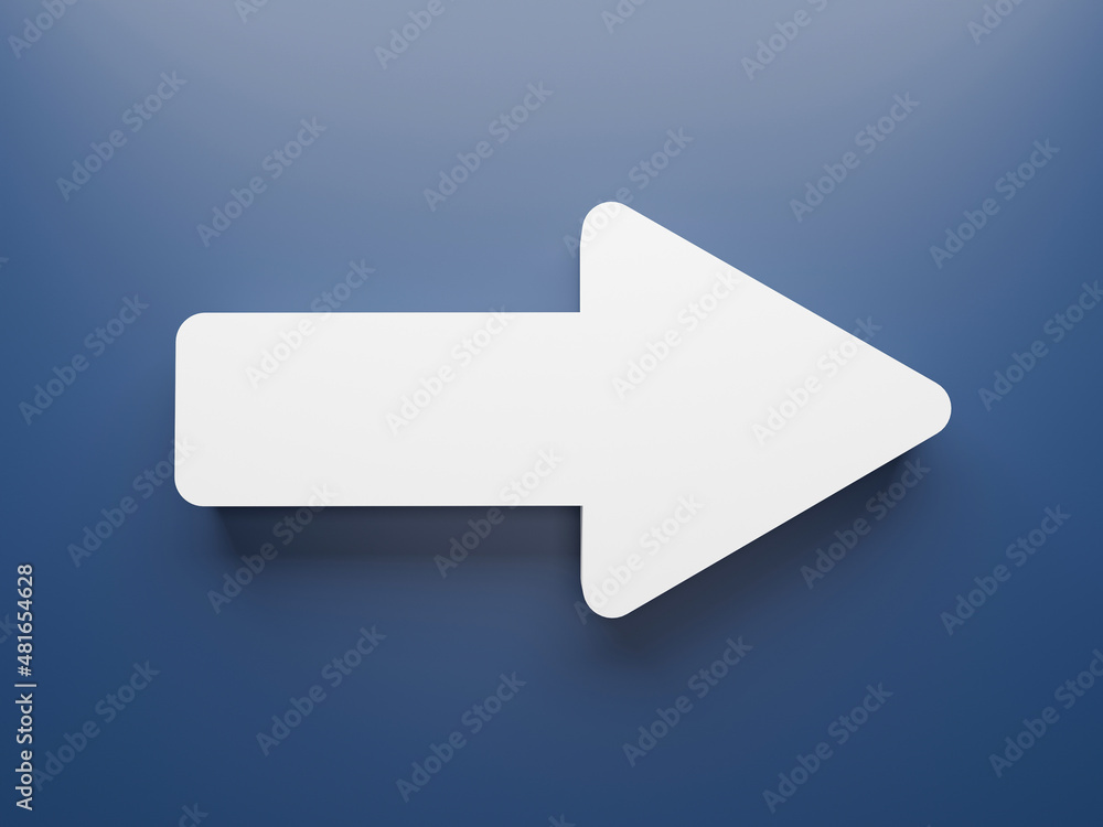 3D white arrow on Blue background, 3D rendering Icon 3D white arrow on Blue background, 3D rendering Icon