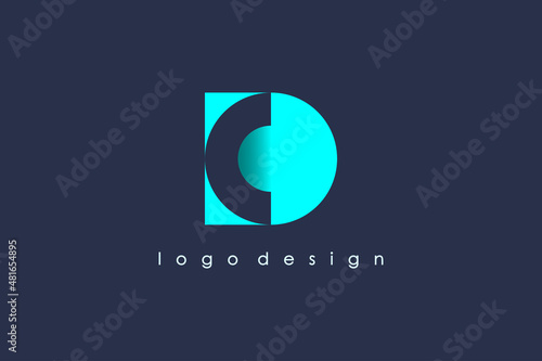 Initial Letter D and C Logo. Blue Shape D Letter with Negative Space C Letter inside isolated on Dark Blue Background. Usable for Business and Branding Logos. Flat Vector Logo Design Template Element.