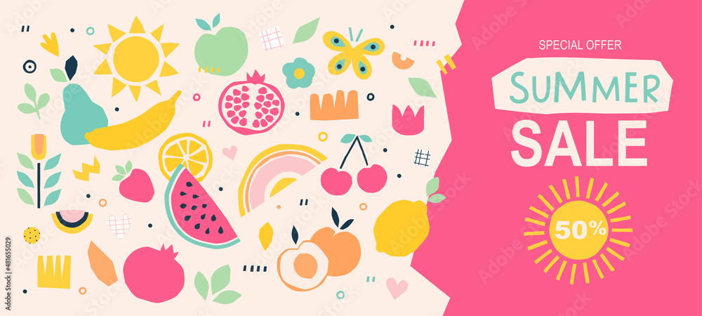 Fototapeta premium Summer sale banner in trendy style