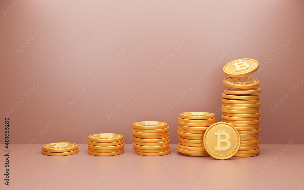 3D Bitcoin cryptocurrency gold Coins Stack isolated on pink background. crypto currency investing concept. DeFi staking tokens.
3D Bitcoin cryptocurrency gold Coins Stack isolated on pink background. crypto currency investing concept. DeFi staking tokens.