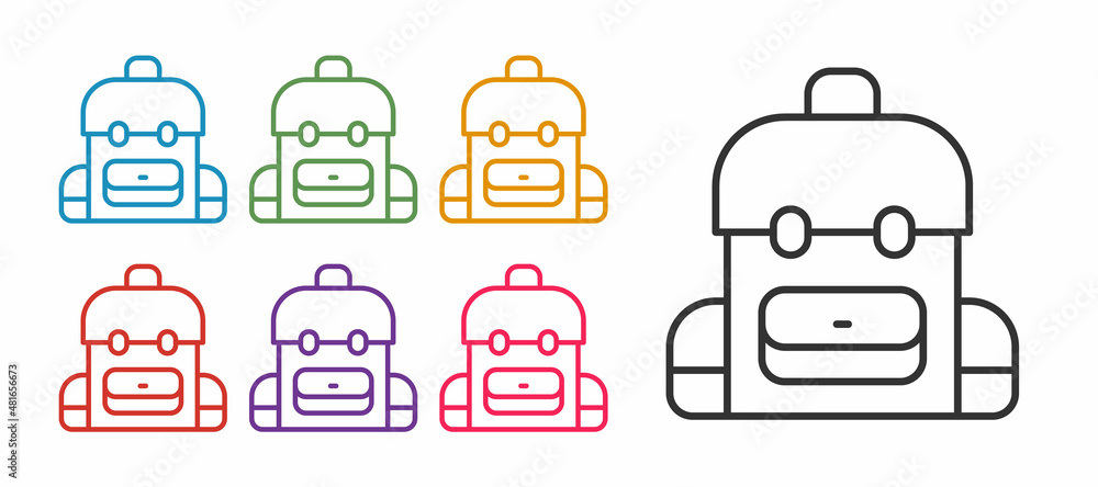 Set line School backpack icon isolated on white background. Set icons colorful. Vector Set line School backpack icon isolated on white background. Set icons colorful. Vector