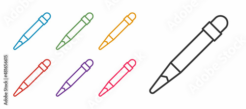 Set line Pencil with eraser icon isolated on white background. Drawing and educational tools. School office symbol. Set icons colorful. Vector