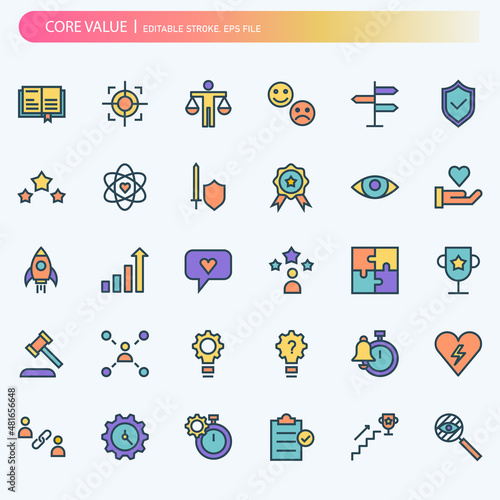 Core value editable stroke icon for your website, logo, app, UI, product print. Editable stroke icons set