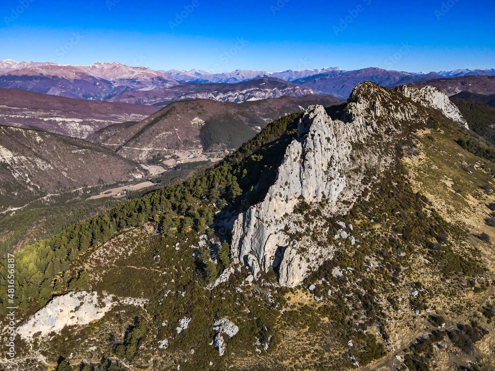 Aerial view of rock formation ridges in the French Alps in the south of France Aerial view of rock formation ridges in the French Alps in the south of France