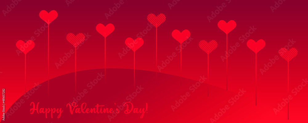 Greeting card for Valentine's Day. Valentines Day Heart Flowers on Red Background