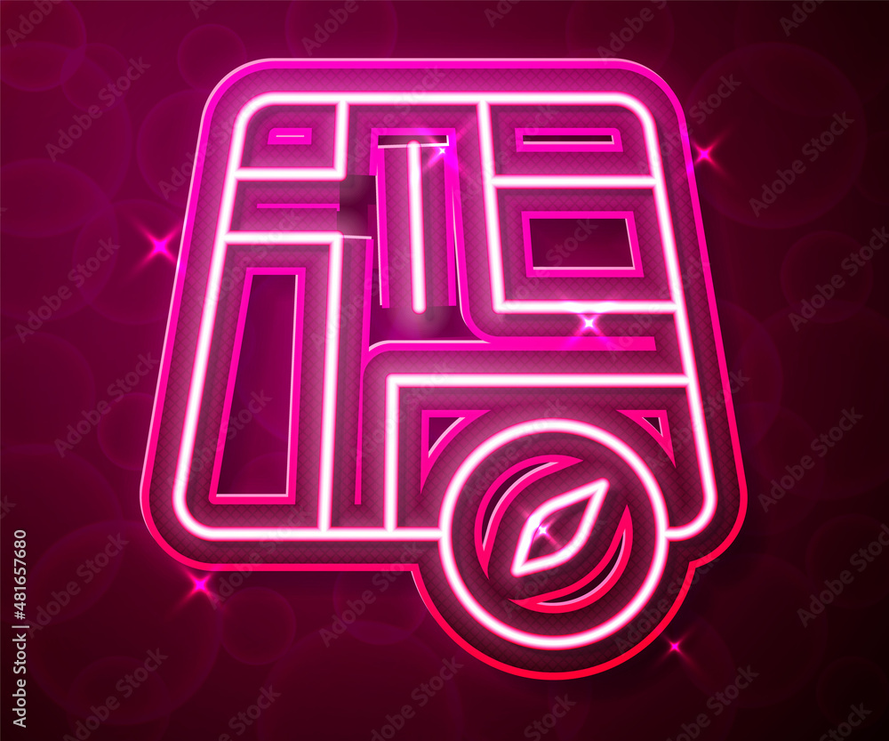 Glowing neon line Map pointer with taxi car icon isolated on red background. Location symbol. Vector Glowing neon line Map pointer with taxi car icon isolated on red background. Location symbol. Vector