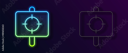 Glowing neon line Target sport icon isolated on black background. Clean target with numbers for shooting range or shooting. Vector