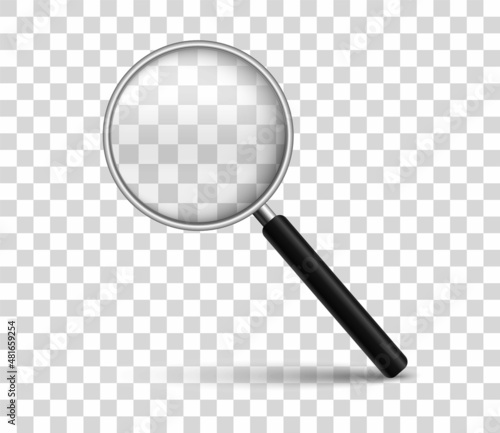 Magnifying glass. Realistic magnifier on transparent background. Search magnifier with magnifying glass. Vector illustration.