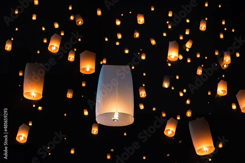 Thailand's unforgettable tradition.Unfounded Festival and Loy Krathong day in Thailand. photo