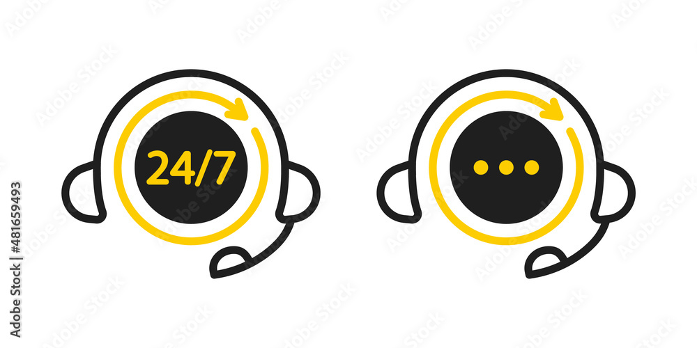 Support service with headphones. 24 hours hotline customer service. Call Center 24-7. Vector Illustration. Support service with headphones. 24 hours hotline customer service. Call Center 24-7. Vector Illustration.