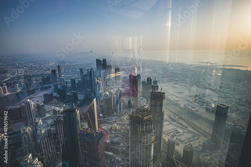 Canvas Dubai Skyline at dusk from Burj Khalifa