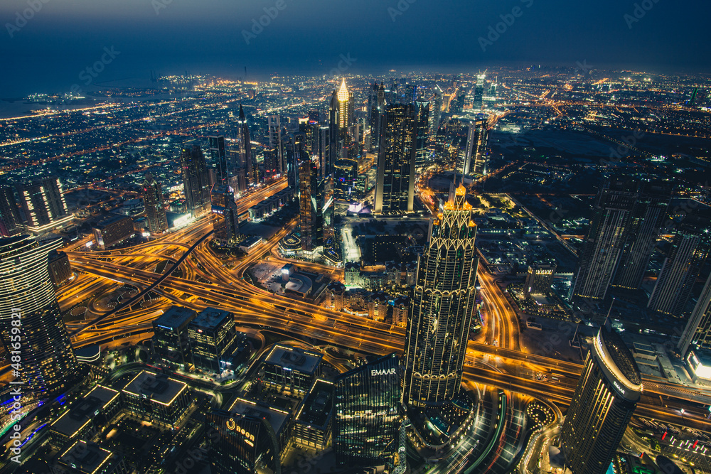 Obraz premium Dubai Skyline at night from Burj Khalifa