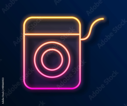 Glowing neon line Dental floss icon isolated on black background. Vector