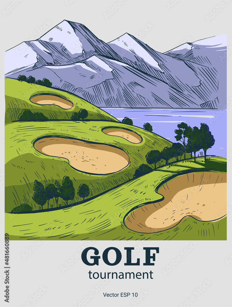 Golf course. Sketch vector illustration. Golf club, golf tournament