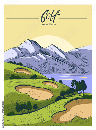 Golf course. Sketch vector illustration. Golf club, golf tournament