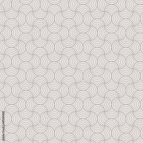 Thin Curl Lines Retro Geometric Seamless Background in Black and White Color. Vector Tileable pattern.