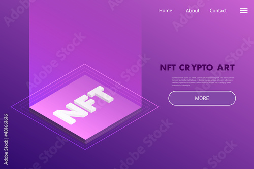 Non Fungible Token Project landing page - crypto artwork on digital platform concept in purple tones
