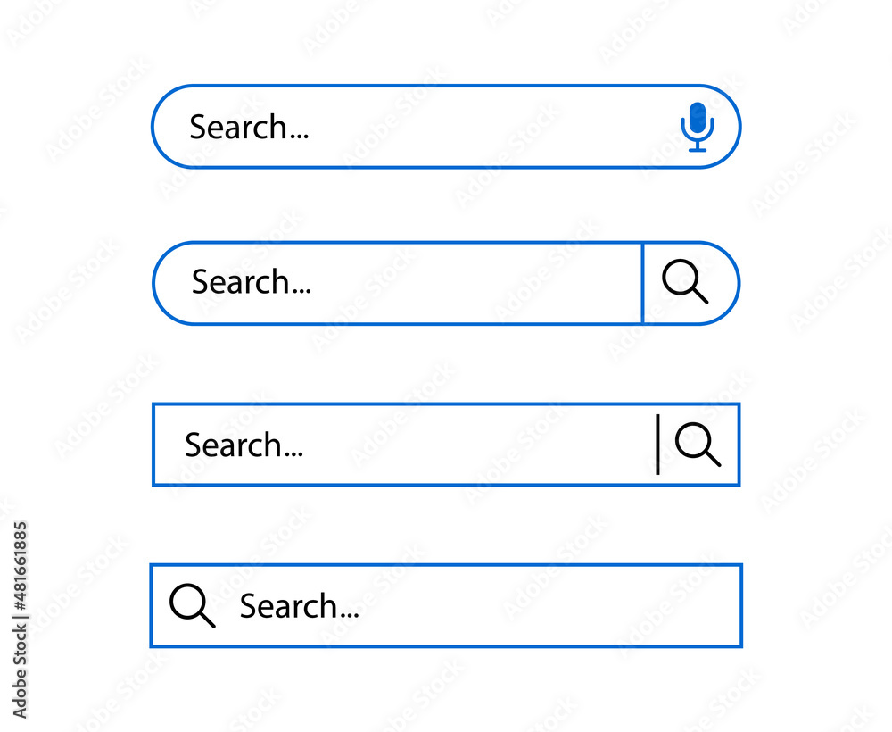 Set of search bar for ui. Search form templates for websites. Search field set. Search address and navigation. Vector illustration. Set of search bar for ui. Search form templates for websites. Search field set. Search address and navigation. Vector illustration.