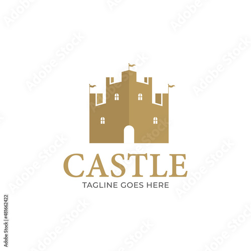 Authentic Castle tower and shield silhouette for real estate, protect systems.