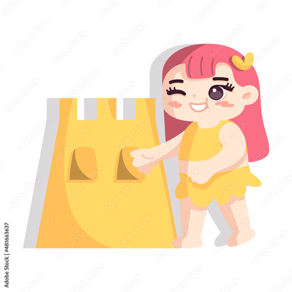 Isolated girl castle children beach vector illustration