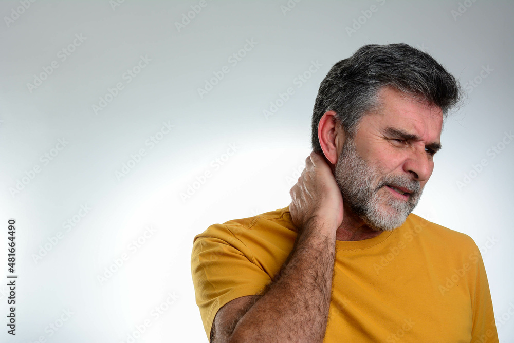 Mature man suffering from neck pain. Headache pain. Mature man suffering from neck pain. Headache pain.