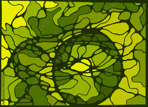 Abstract background in the form of plexuses, neural connections and electrical network. Figures of green color and its shades. Diagram of neural connections in the brain. neurographic lines. Vector.