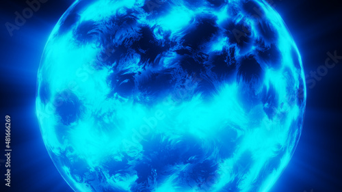 Realistic 3D illustration of the blue neutron star rendered as background photo