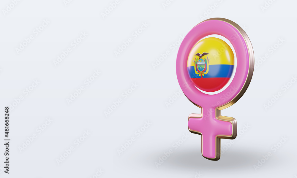 3d women day symbol Ecuador flag rendering right view 3d women day symbol Ecuador flag rendering right view