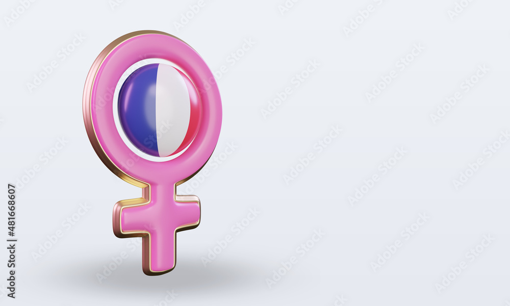 3d women day symbol France flag rendering left view 3d women day symbol France flag rendering left view