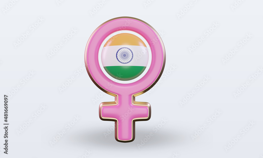 3d women day symbol India flag rendering front view