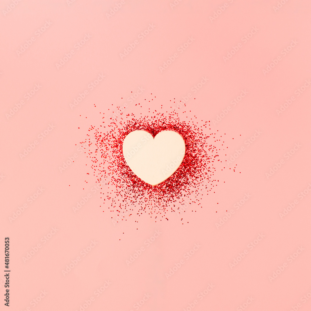 White heart shaped with red glitter against pink background. Minimal  Valentines day, birthday or anniversary concept. Love aesthetic. Flat lay.  Stock Photo | Adobe Stock