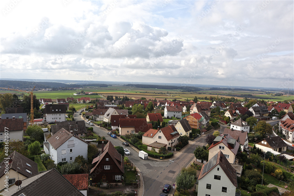 Cadolzburg, Aussichtsturm, Dillenberg, Himmel, Wolken, Landkreis Fürth, Bayern, Luftaufnahmen